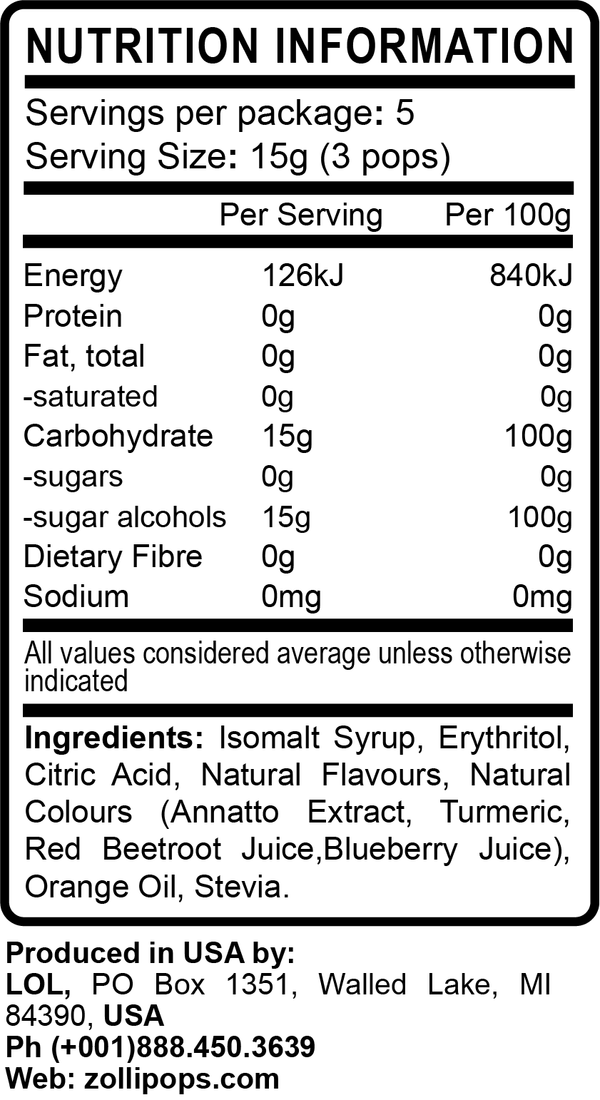 Zollipops® Peach (~13) Sugar Free Lollipops - Daz & Andy’s Healthy Lollies