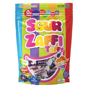 NEW! Zaffi® Taffy Sour Sugar Free Assorted Fruit Toffees 142g Pouch - Daz & Andy’s Healthy Lollies