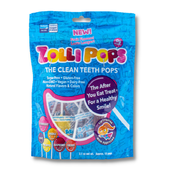 Zollipops Original Variety Fruit Flavoured sugar free lollipops, non-GMO, gluten free, dairy-free, vegan, natural, diabetic friendly, keto, nut-free, and kosher. Healthier treats, no sugar lollipops.