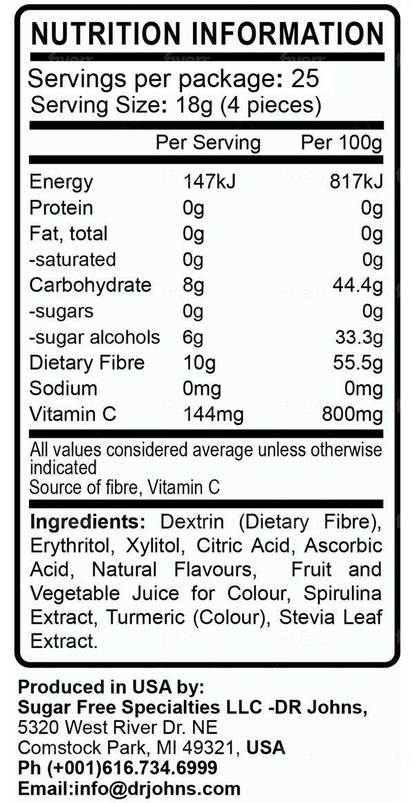 NEW! Dr. John's Fresh Fruit Sugar Free (100) lollies with Vitamin C and Fibre - Daz & Andy’s Healthy Lollies