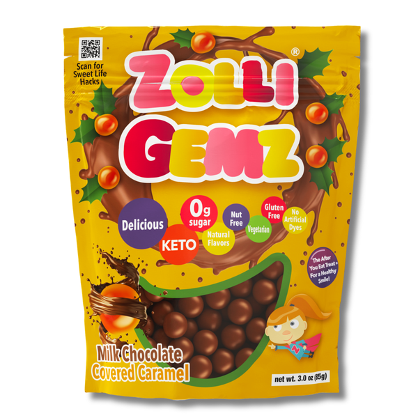 NEW! Zolli Sugar Free Milk Chocolate Caramel Gemz 85gms - Daz & Andy’s Healthy Lollies