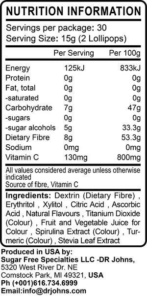 Dr Johns healthy sweets sugar free Ultimate lollipop collection with vitamin c and fibre and gluten free and vegan and diabetic friendly